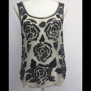 ZARA Woman Black/White Sequin Tank Floral Medium